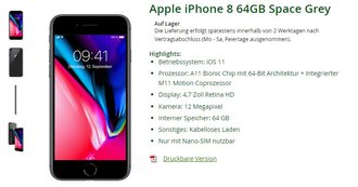 iPhone 8 64 GB + winSIM LTE All 5 GB für nur 1€ einmalig