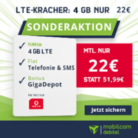 Vodafone RED M mit 4 GB LTE nur 22€ (statt 51,99€)