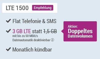 3 GB LTE Flat, SMS- und Telefonie Flat für nur 8,99€/Monat