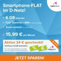 6 GB Allnet-Flat im Vodafone Netz - für effektiv nur 14,78€ mtl. bei Tarifhaus